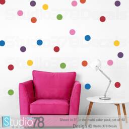 Rainbow Polka Dot Vinyl Wall Decals - Nursery Decor, Set Of 40 - thumbnail 1