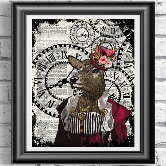 Steampunk Doe Poster Animal Print, Vintage Home Decor, Dictionary Print Stag, Funky Print, Steam Punk Art Print - image 1