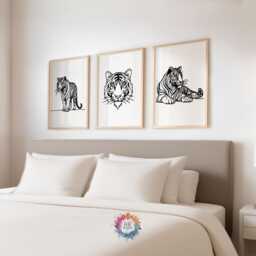 Minimal Tiger Line Art Prints - Animal Poster Set - Wall Decor Living Room Artwork Modern Print Style Black & White Drawing - thumbnail 1
