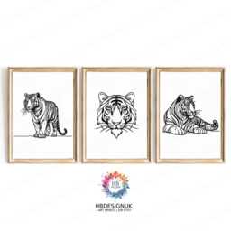 Minimal Tiger Line Art Prints - Animal Poster Set - Wall Decor Living Room Artwork Modern Print Style Black & White Drawing - thumbnail 2