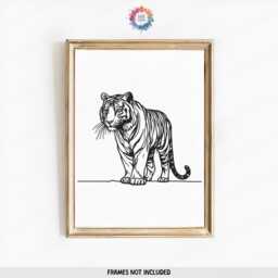 Minimal Tiger Line Art Prints - Animal Poster Set - Wall Decor Living Room Artwork Modern Print Style Black & White Drawing - thumbnail 3