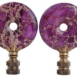 Sea Sediment Jasper Stone Lamp Finials in Ultra Violet On Bronze Hardware - A Matching Pair - thumbnail 3