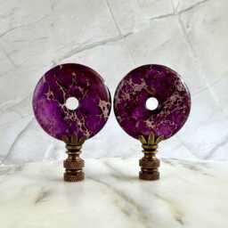 Sea Sediment Jasper Stone Lamp Finials in Ultra Violet On Bronze Hardware - A Matching Pair - thumbnail 2