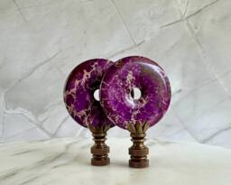 Sea Sediment Jasper Stone Lamp Finials in Ultra Violet On Bronze Hardware - A Matching Pair - thumbnail 1