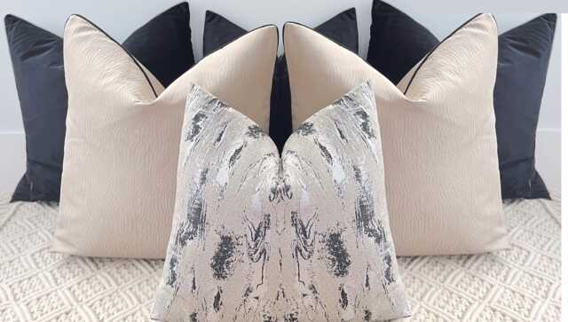 A Set Of 6 Black & Beige Cushion For Bed, Choose The Size Pillows Covers Sofa & Chairs - The Couture Cushion