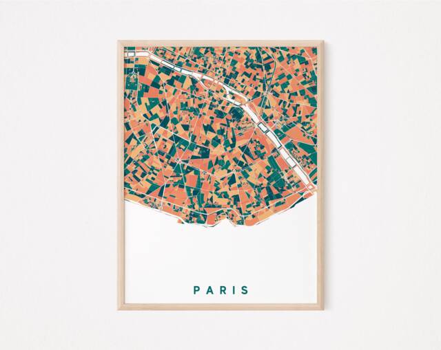 Paris - Original Map Of Paris/City Paris, Paris Poster, Design, France, Europe, Decoration, Print, Wall Print - image 1