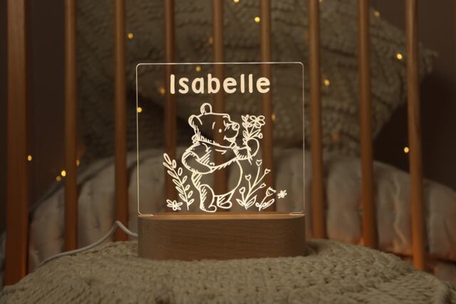 Winnie The Pooh Night Light - Personalised Children's Toddler Bedside Nightlight - image 1