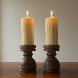 Pair Rustic Wooden Church Candle Holders Antique Style Wood Set Of Two - thumbnail 2