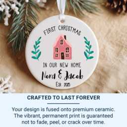 First Christmas Keepsake Pink House Ornament - Personalised, Ceramic - thumbnail 2