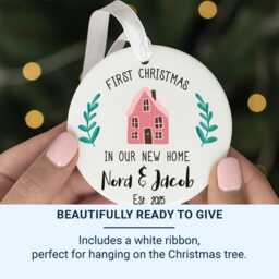 First Christmas Keepsake Pink House Ornament - Personalised, Ceramic - thumbnail 3