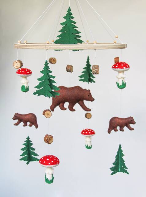 Woodland Baby Mobile - Nursery Woodland With Bears & Mushrooms Mobile Nursery - image 1