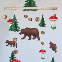 Woodland Baby Mobile - Nursery Woodland With Bears & Mushrooms Mobile Nursery - thumbnail 2