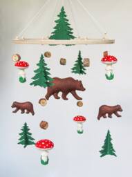 Woodland Baby Mobile - Nursery Woodland With Bears & Mushrooms Mobile Nursery - thumbnail 1