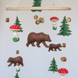 Woodland Baby Mobile - Nursery Woodland With Bears & Mushrooms Mobile Nursery - thumbnail 3