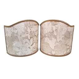 Pair Of Clip-On Shield Shades Ivory & Gold Silk Lampas Rubelli Fabric Dorian Gray Pattern Mini Lampshade - Handmade in Italy - thumbnail 2