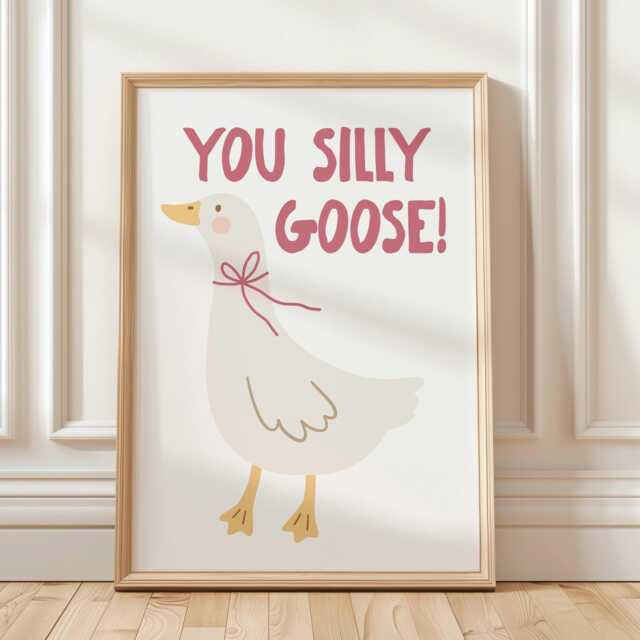 You Silly Goose Red Print, Cute Funny Animal Kids Room Decor, Modern Nursey Wall Happy Poster, Art - image 1