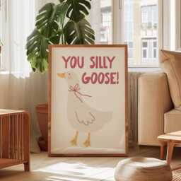 You Silly Goose Red Print, Cute Funny Animal Kids Room Decor, Modern Nursey Wall Happy Poster, Art - thumbnail 2