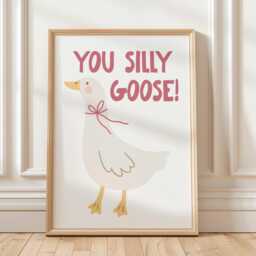 You Silly Goose Red Print, Cute Funny Animal Kids Room Decor, Modern Nursey Wall Happy Poster, Art - thumbnail 1