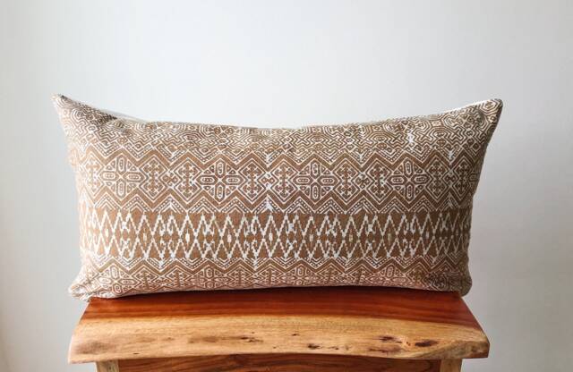 Spetses Lumbar 14x24 Handwoven Hmong Fabric Cotton Batik Handmade Pillow Cover - image 1