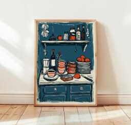 Mediterranean Kitchen Poster, Espresso Coffee Wall Art, Rustic Print