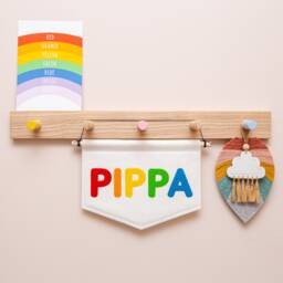 Custom Name Banner Up To 6 Letters. Personalised Felt Nursery Flag. Rainbow, Jungle, Boho, Pastel Kids Room Wall Hanging - thumbnail 1