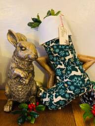 Handmade Green & Gold Stag Snowflake Christmas Stocking - thumbnail 1