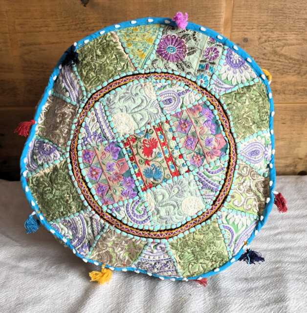 Ethnic Pouf Cover. Patchwork Foot Stool. Indian Home Deco - image 1