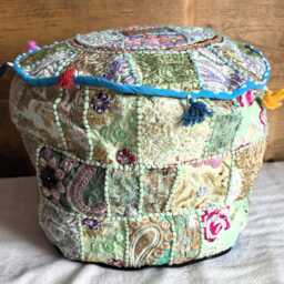 Ethnic Pouf Cover. Patchwork Foot Stool. Indian Home Deco - thumbnail 3