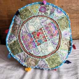 Ethnic Pouf Cover. Patchwork Foot Stool. Indian Home Deco - thumbnail 2
