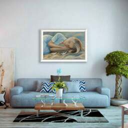 Unique Gift Girl With Paper Boats Canvas Print Romantic Wall Art For Aesthetic Room Decor Light Blue Wall Print Of Original Oil Painting - thumbnail 3