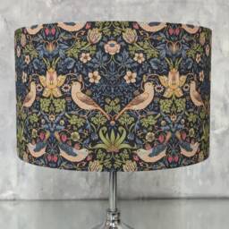William Morris Strawberry Thief Navy Cylinder/Drum Lampshades Pendant Shade Table, Colourful Home Decor, Handmade in Uk, Custom - thumbnail 2