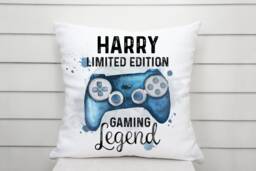 Personalised Gaming Cushion, Gift, Custom Gamer Pillow in Red, Blue, Or Gold, Gift For Him Her, Room Decor - thumbnail 1