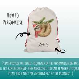 Personalised Large Christmas Sack Xmas Sloth Design Name Stocking Gift Rudolph Red Drawstring Decoration Sk070 - thumbnail 3