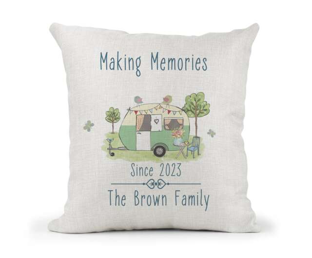Personalised Motorhome Campervan Caravan Cream Canvas Cushion, Making Memories, Family Gift.. Wedding, Anniversary Gift - image 1