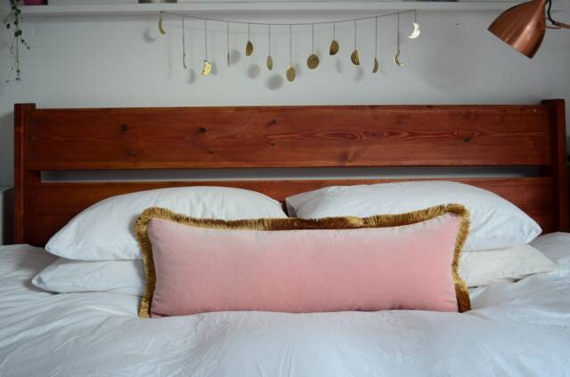 Long Lumbar - Blush Velvet Throw Pillow Pink & Gold Cushion Nursery - image 1