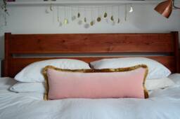 Long Lumbar - Blush Velvet Throw Pillow Pink & Gold Cushion Nursery