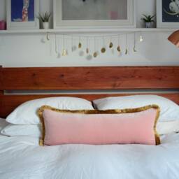 Long Lumbar - Blush Velvet Throw Pillow Pink & Gold Cushion Nursery - thumbnail 3