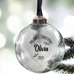 First Christmas Bauble, 1st Decoration, Babys My 8cm Glass Bauble Gift, Personalised Babies Ornament in 10 Colours - thumbnail 3