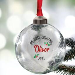 First Christmas Bauble, 1st Decoration, Babys My 8cm Glass Bauble Gift, Personalised Babies Ornament in 10 Colours - thumbnail 2