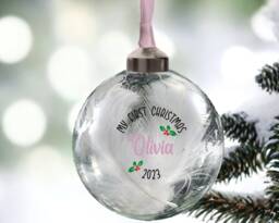 First Christmas Bauble, 1st Decoration, Babys My 8cm Glass Bauble Gift, Personalised Babies Ornament in 10 Colours