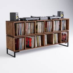 Vinyl Record Storage Cabinet For Collectors Two Tier - Dj Desk Stand - thumbnail 2