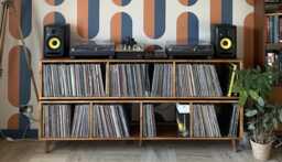Vinyl Record Storage Cabinet For Collectors Two Tier - Dj Desk Stand - thumbnail 1
