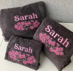 Personalised Embroidered Towels Cherry Blossom Design, 500Gms Towels, All Sizes, Any Name - thumbnail 1