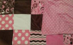 Quilted Minky Baby Blanket - Pink Brown White Cot