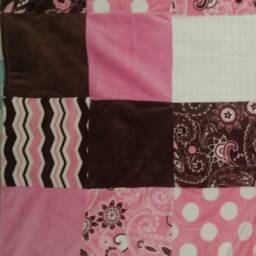 Quilted Minky Baby Blanket - Pink Brown White Cot - thumbnail 2