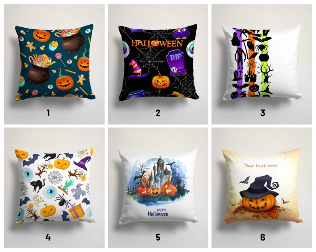 Happy Halloween Pillow Case/Cute Black Cat & Funny Pumpkin Cushion Cover/Carved Orange With Bat Cover/Gift For Her - image 1