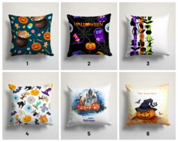 Happy Halloween Pillow Case/Cute Black Cat & Funny Pumpkin Cushion Cover/Carved Orange With Bat Cover/Gift For Her - thumbnail 1