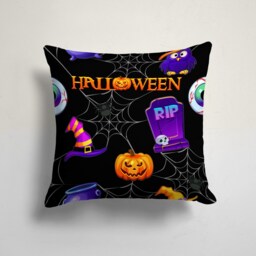Happy Halloween Pillow Case/Cute Black Cat & Funny Pumpkin Cushion Cover/Carved Orange With Bat Cover/Gift For Her - thumbnail 3