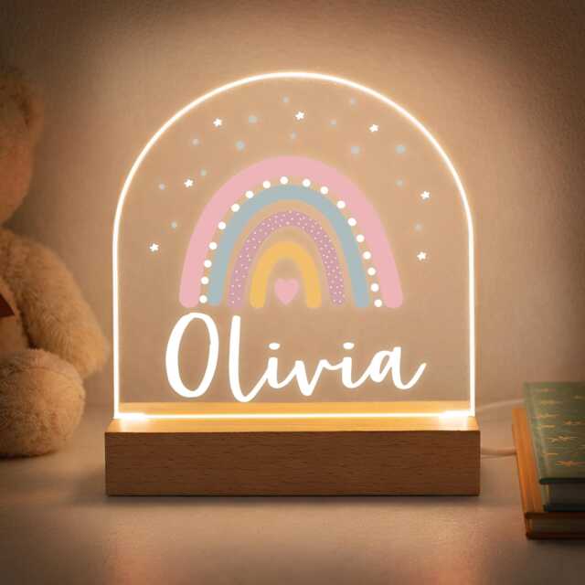 Personalised Led Nursery Lamp, Kids Night Light Gift, Rainbow Light, Baby Girl Birthday Gifts For Kids, Bedroom - image 1