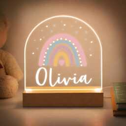 Personalised Led Nursery Lamp, Kids Night Light Gift, Rainbow Light, Baby Girl Birthday Gifts For Kids, Bedroom